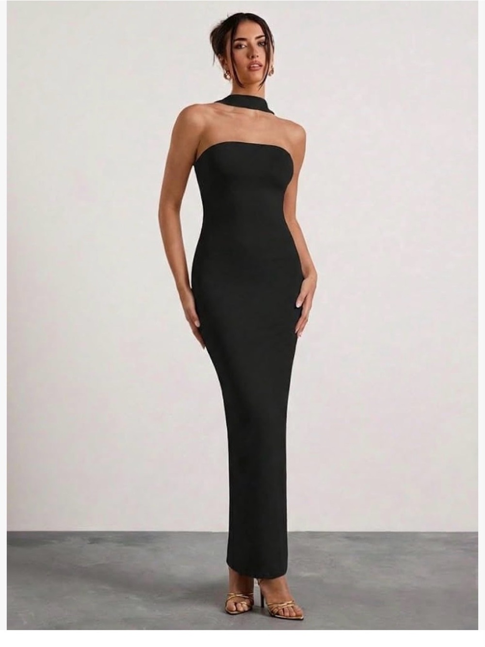 Strapless Black Maxi Dress with Choker Detail